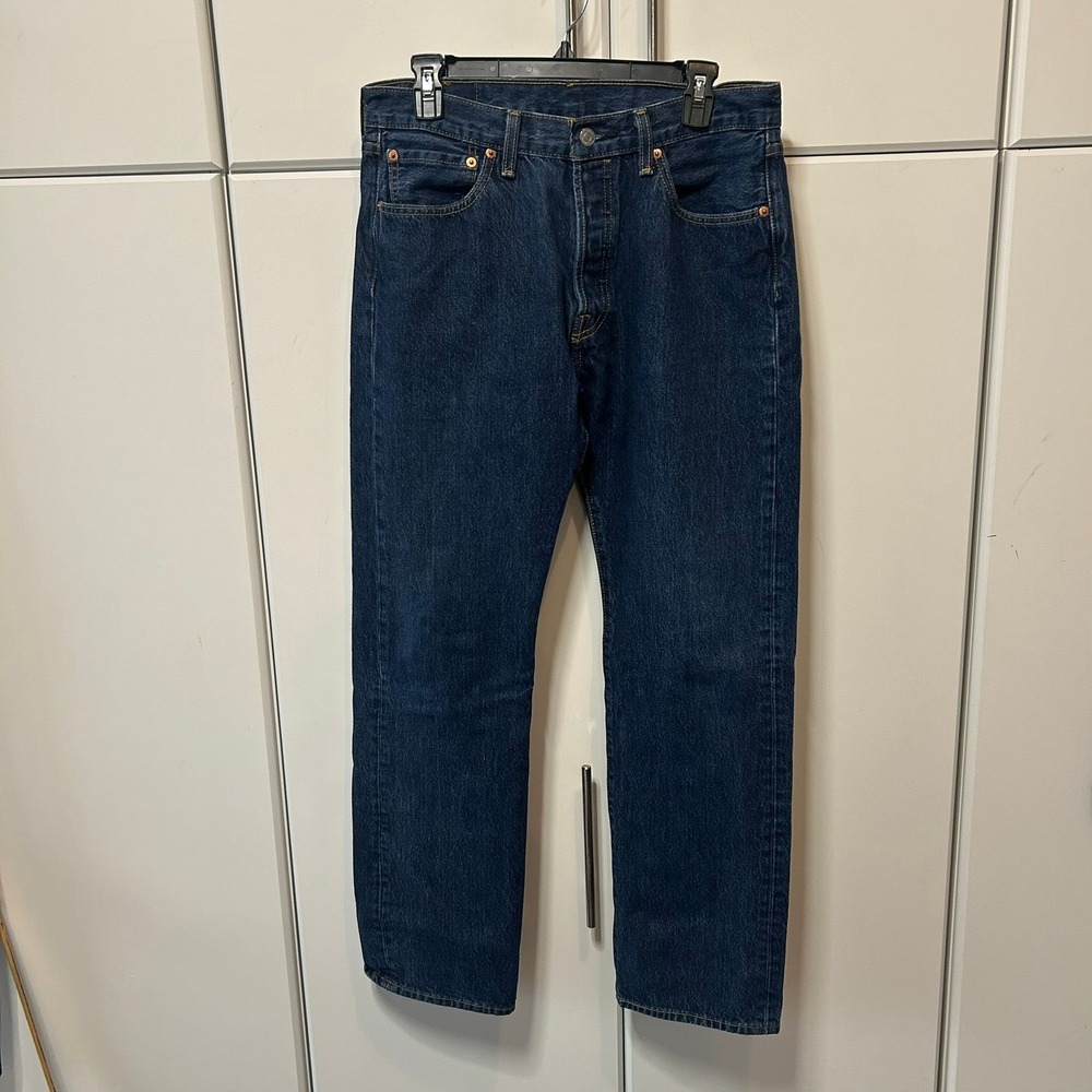 Levis 501 Original Fit Jeans Mens 33x32 Dark Wash Indigo Straight Leg Denim
